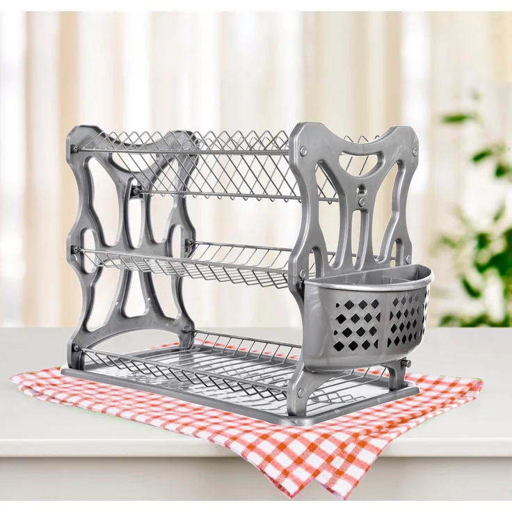 DanDiBo Abtropfgestell Geschirr 3 Etagen Abtropfständer 72434 Abtropfkorb Abtropfgitter Abtropfschale Tellertrockner mit Untersetzer und Besteckkorb – Bild 2