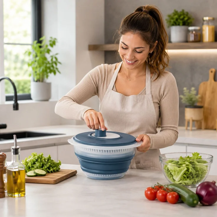 Salatschleuder Salatspinner Salattrockner faltbar Ø30xH10/16cm 5 Liter – Bild 1