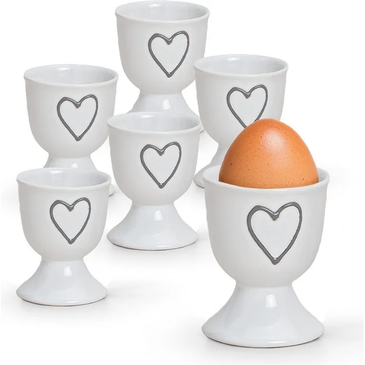 matches21 HOME & HOBBY Eierbecher, (6-tlg), Runde Keramik Ei-Halter als lustige Frühstücks-Eier Tisch-Deko
