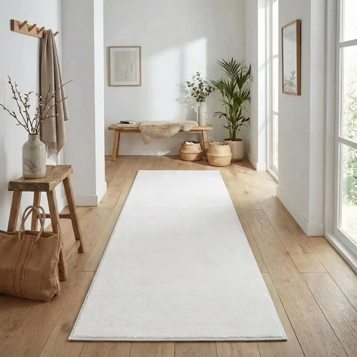 Jimri Flauschiger Teppich Läufer - Hochwertiger Kurzflor für Zuhause, Büro, Küche, Eingang, Flur, Wohnzimmer - Maschinenwaschbar - Rutschfester Teppich Waschbar - 80x250 cm - Cream_Weiß