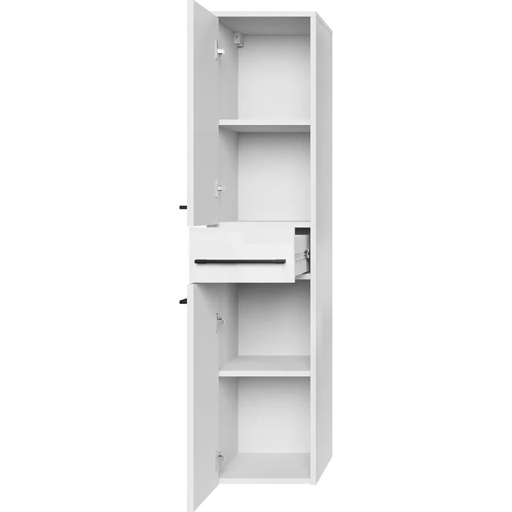 Badplaats Badezimmerschrank Florence 30 x 35 x 130 cm Weiß Hochglanz - Hoch Badschrank mit 2 Türen und 1 Schublade – Bild 2