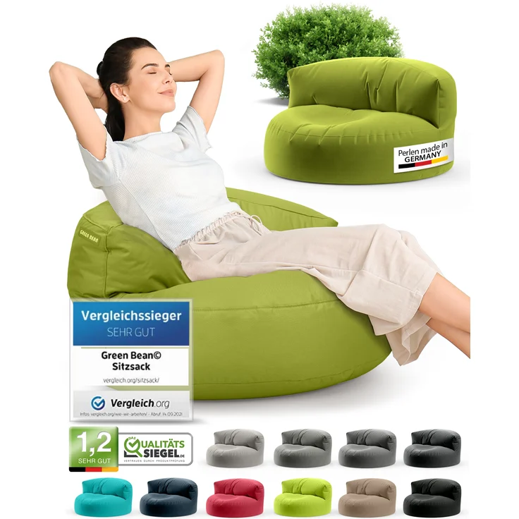 Green Bean® Sitzsack ergonomische Rückenlehne, waschbarer Bezug, mit Füllmaterial grün, 90x50 cm – Bild 9