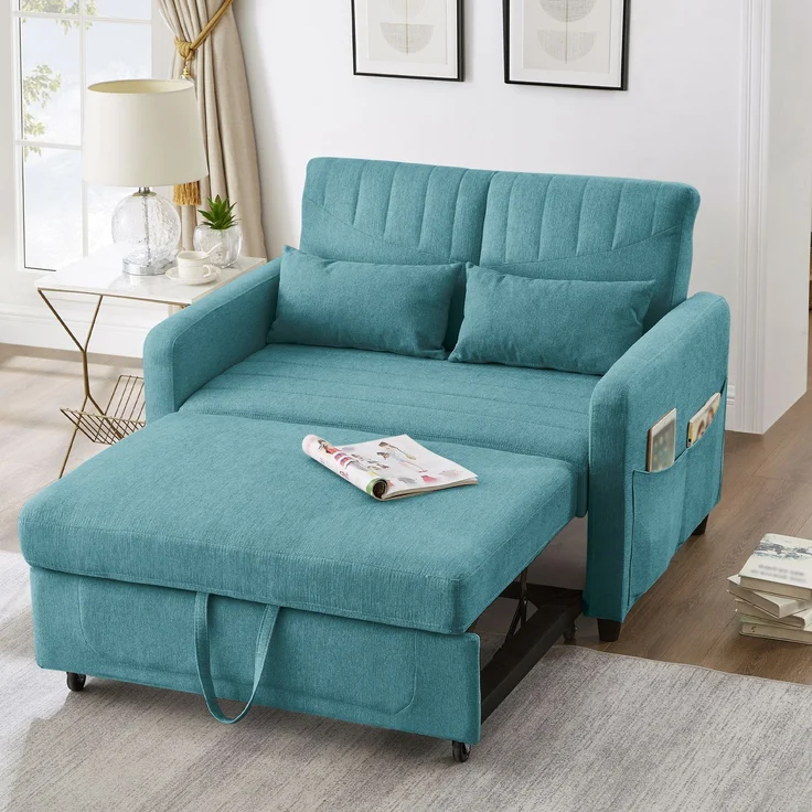 Ausziehsofa mit Schlaffunktion,3-stufig verstellbare Rückenlehne, Baumwoll-Leinen-Bezug, hochdichter Schaumstoff – Bild 4