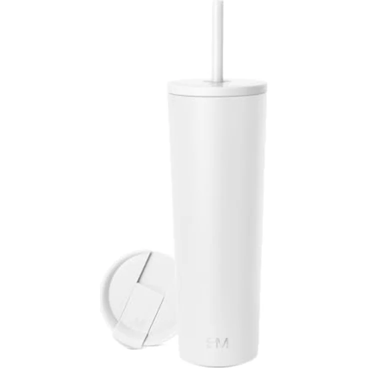 Simple Modern Thermobecher mit Strohhalm und Deckel | Trinkbecher mit Henkel Wiederverwendbare Edelstahl | Geschenke für Frauen und Männer | Classic | 830ml | Winter White – Bild 1