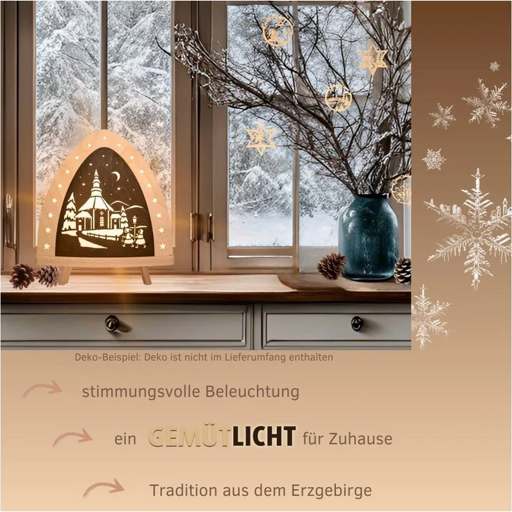 Weigla Lichterbogen LED Seiffen, Dekolampe aus Holz, NATUR-BRAUN, Made in Germany (1-tlg), Erzgebirge garantiert, Weihnachtsdeko Innen, Weihnachtsbeleuchtung – Bild 3