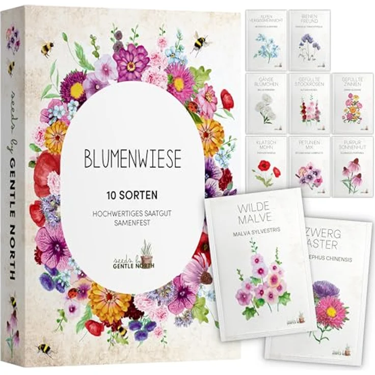 Blumen Samen Set - 10 bunte Blumensamen Sorten für den Garten oder Balkon, die Bienenweide und Wildblumenwiese - Blumenwiese Samen - bunte Wildblumensamen Mischung – Bild 2