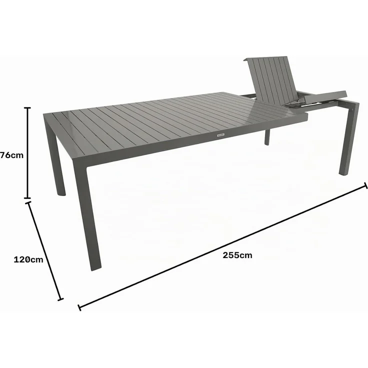 DEGAMO BAGO XL Garten-Ausziehtisch, Aluminium, silbergrau,195/255x120cm – Bild 2