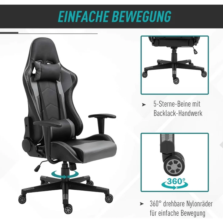 Vinsetto Schreibtischstuhl Gamingstuhl ergonomisch – Bild 6