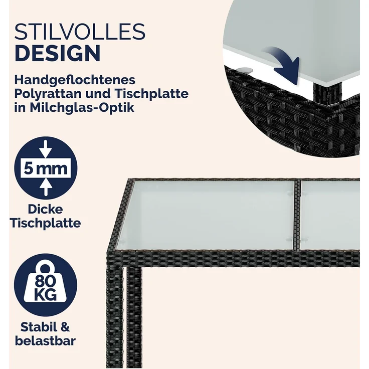 Casaria Gartentisch, Wetterfest 190x90cm Polyrattan Höhenverstellbar 5mm Sicherheitsglas – Bild 6