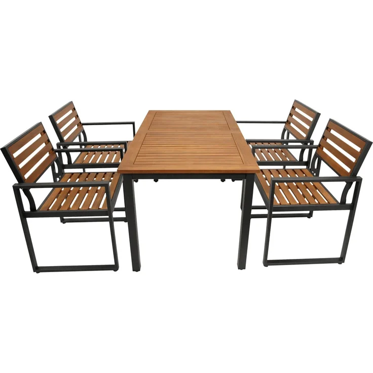 DEGAMO RAGUSA Gartengarnitur, Metall + Akazie, anthrazit/braun, 5-teilig (4x Sessel, 1x Tisch 150x80cm) – Bild 1