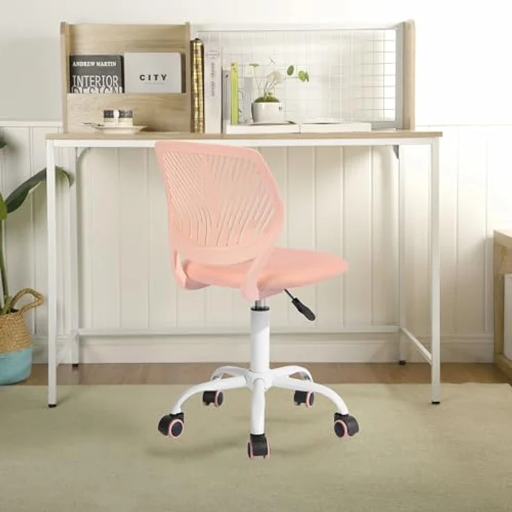 FurnitureR Teenage, Height Adjustable Armless Task, Colourful Study for Home and Computer, Ergonomic & Swivel Office, 40,5 x 44 x 87 cm, Rosa, Metall, 44 x 40 x 87 cm – Bild 3