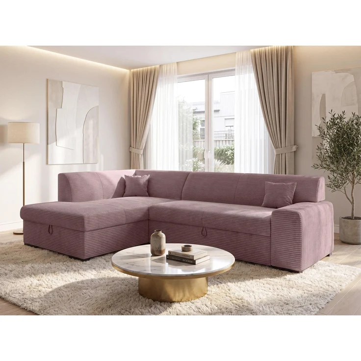 AX LIVING Rosa Sofa mit Schlaffunktion Lucera 260 cm Ecksofa Altrosa L – Bild 1
