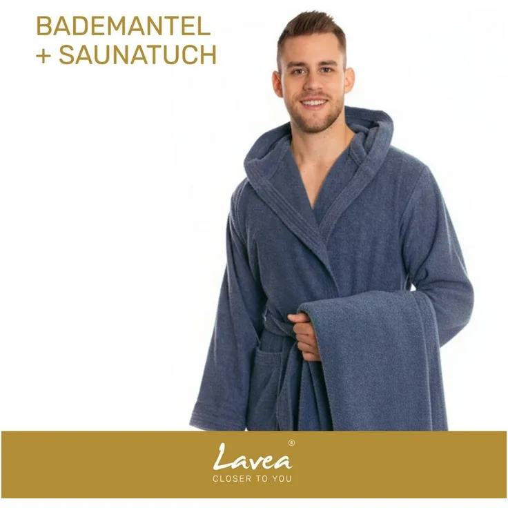 Lavea Saunatuch MEXICO Saunahandtuch 80×200 cm – optional mit Bademantel/Morgenmantel, Baumwolle (Set, 2-St), Hochwertiges Walkfrottier – Saunatuch oder Set mit Unisex-Bademantel