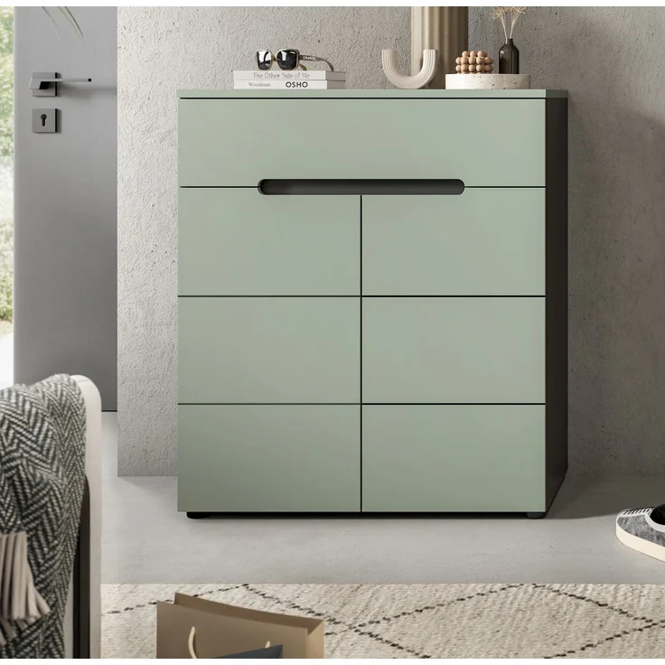 Schuhkommode (B/H/T: 94x80x37 cm) in Smoke Green Nachbildung – Bild 6