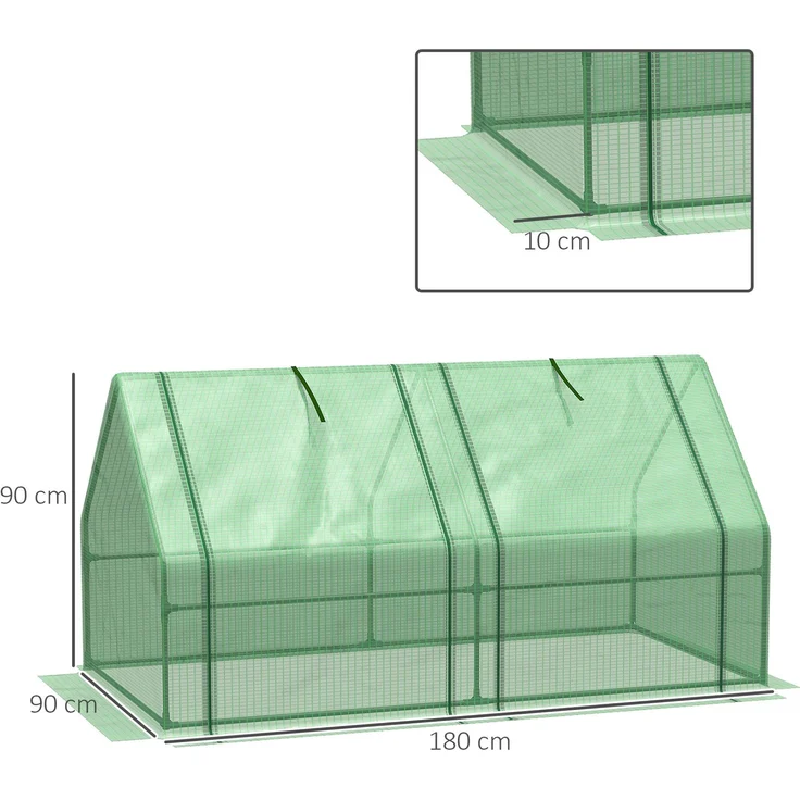 Wohnora-Mini-Gewächshaus, Tunnelgewächshaus, 180 x 90 x 90 cm (L x B x H), Spitzdach, Stahl, hochdichtes PE (140 g/m²), UV-beständig, 2 aufrollbare Reißverschlussfenster, Grün,H 900cm x T 900cm x B 900cm – Bild 4