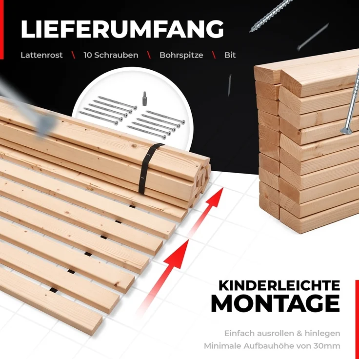 Wikinger " Kraft - Schorsch " Rollrost Lattenrost 30 mm 70 cm x 190 cm 500kg Flächenlast stabilster Bettrost – Bild 6