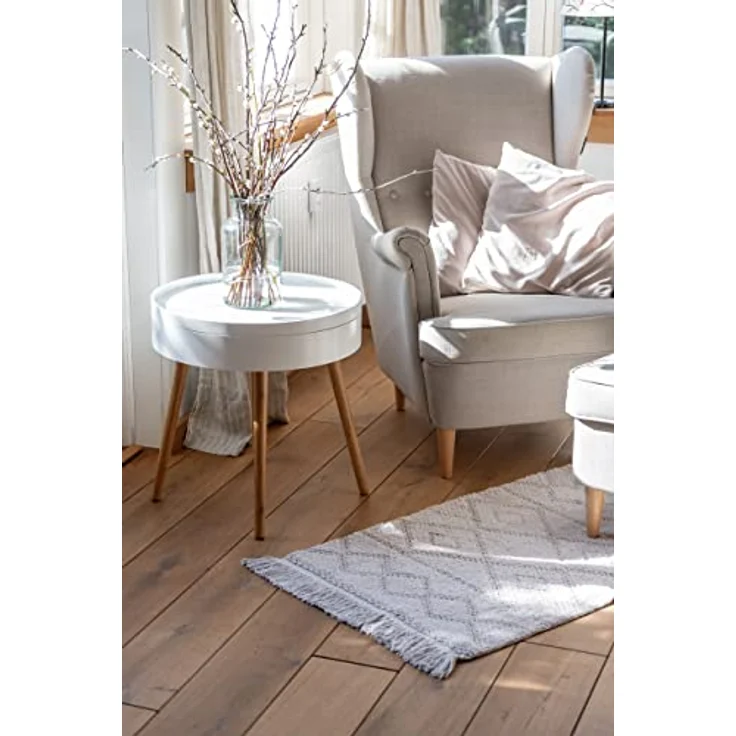 WENKO Badematte Urla Grau, 100 % Bio-Baumwolle, rutschhemmend, 60 x 90 cm, Jacquard-Muster mit Fransen – Bild 6