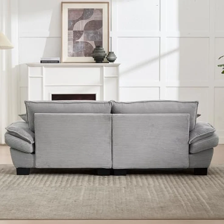 Ball & Cast Couch mit Schlaffunktion, Samt Sofa 2 Sitzer mit Kissen für das Wohnzimmer Wohnung Schlafzimmer, 224 x 81 x 81 (BxHxT), Hellgrau – Bild 9