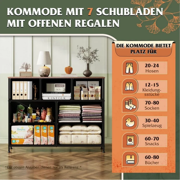 WLIVE Kommode mit 9 Stoffschubladen, Schubladenkommode 100 × 30 × 102 cm (mit 7 Stoffschubladen, Schubladenkommode mit Holzfront, Sideboard 100 cm im Vintage-Look), Stauraumkommode für Schlafzimmer, Wohnzimmer und Flur – Bild 3