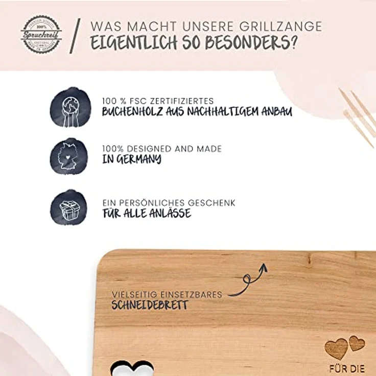 Spruchreif® Frühstücksbrett Frühstücksbrettchen aus Holz · Brotzeitbrett mit Gravur · Geschenk für Familie · Holzbrettchen mit Herzausschnitt – Bild 7