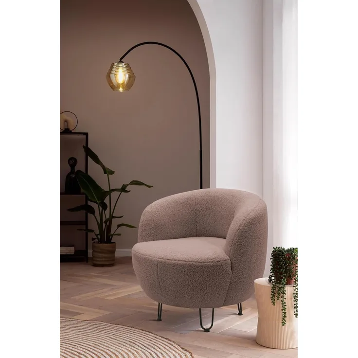 DOMO. collection Sessel Carpa, Polstersessel, Oval, bodenfreies Design, Metall-Drahtfüße in schwarz, Armsessel, Polstergarnitur, 72 x 76 x 72 cm (BxTxH), Altrosa