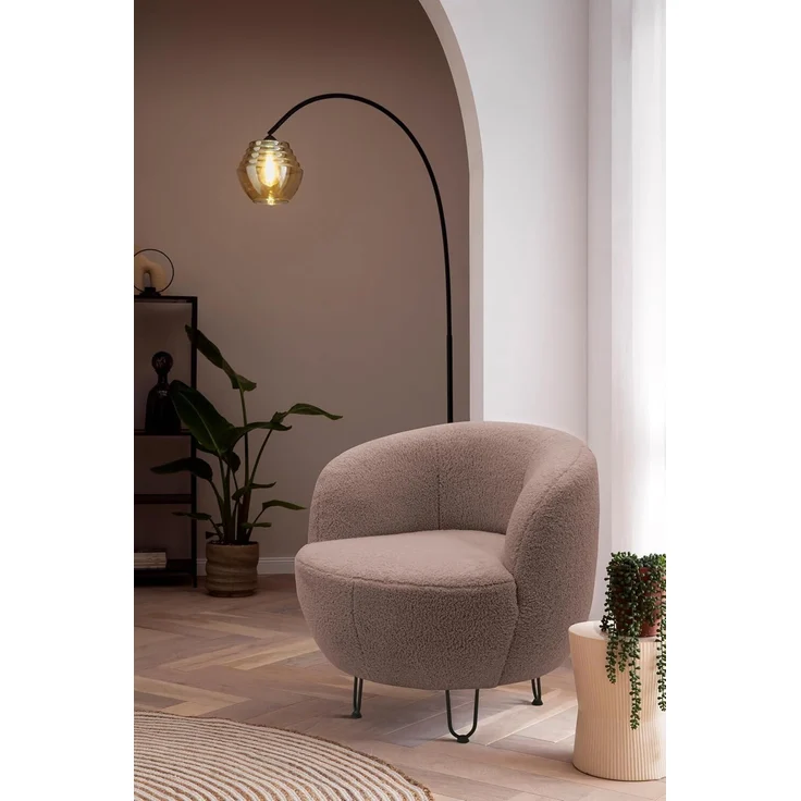 DOMO. collection Sessel Carpa, Polstersessel, Oval, bodenfreies Design, Metall-Drahtfüße in schwarz, Armsessel, Polstergarnitur, 72 x 76 x 72 cm (BxTxH), Altrosa