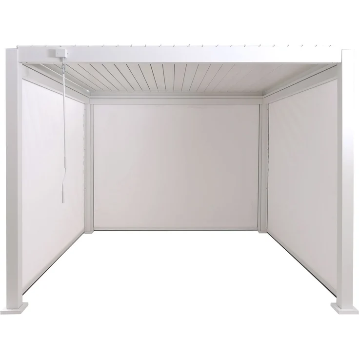 Pergola HWC-P65 mit 3x Seitenwand, Rollo Terrassenüberdachung Garten Lamellenpavillon, 10cm-Alu-Gestell 3x3m ~ weiß – Bild 7