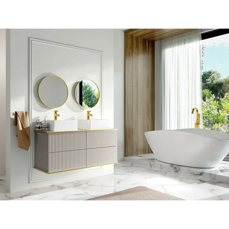 Vente-unique - KELIZA Waschbeckenmöbel Holz, Platte Beige - B 47 cm x H 54 cm x L 120 cm