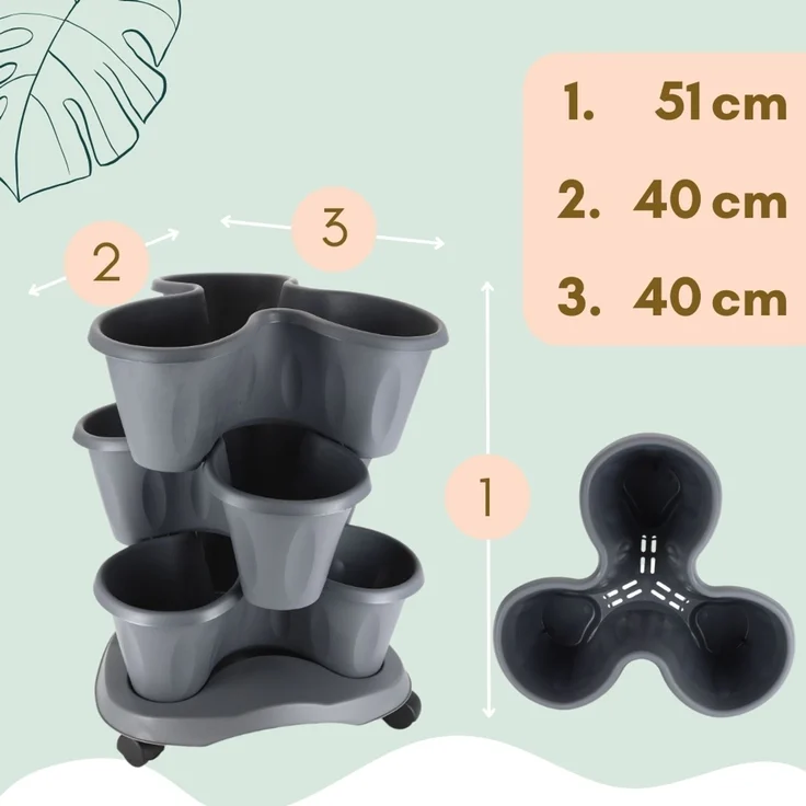 GarPet Blumentopf Pflanzturm Erdbeerturm 3er Set Säulentopf Stapelbar Vertikaler Garten – Bild 2