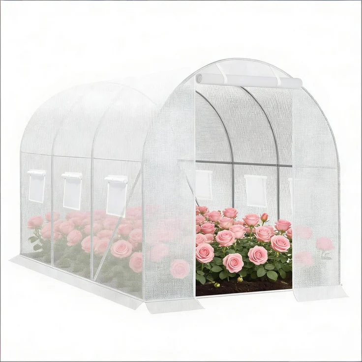 Wohnora-Modernes Gewächshaus,Gewächshaus im Freien,Garten Gewächshaus,H 190cm x T 200cm x B 300cm,Weiß – Bild 2
