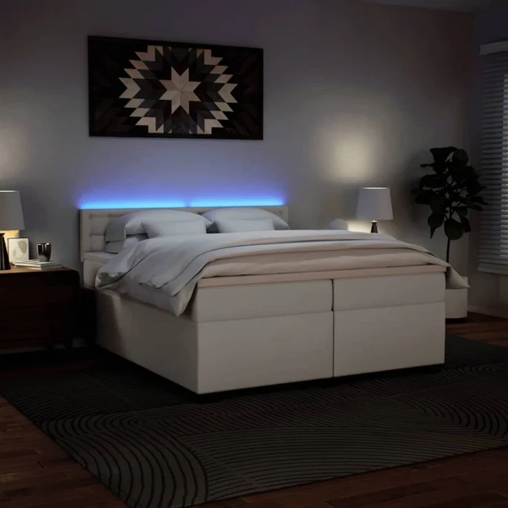 vidaXL Boxspringbett mit Matratze Weiß 200x200 cm Kunstleder 3288437 – Bild 5