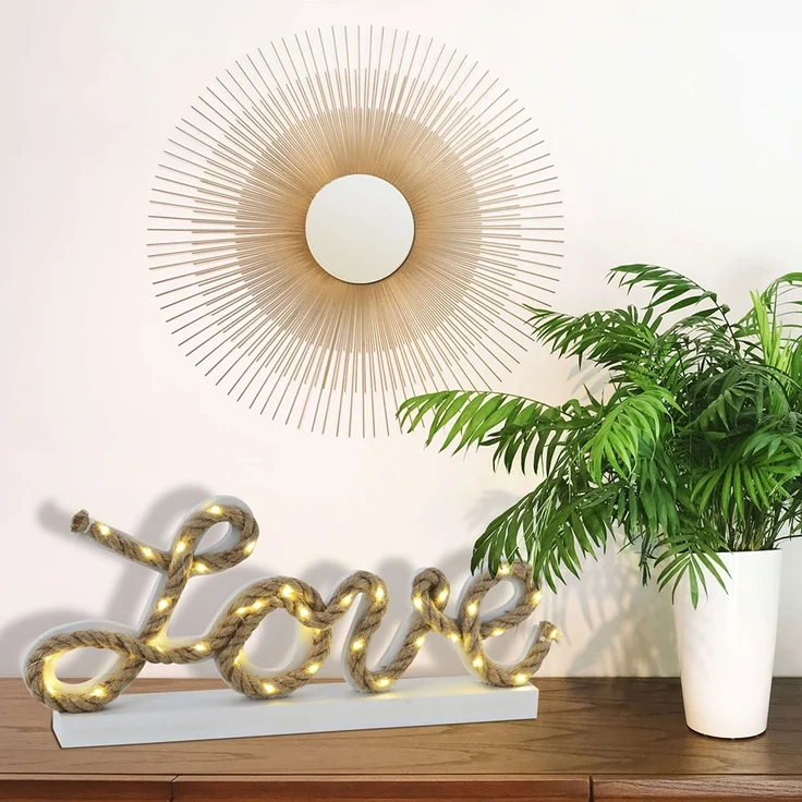 LED-Deko-Tischleuchte, Hanfseil, Love, weiß, L 45 cm – Bild 5