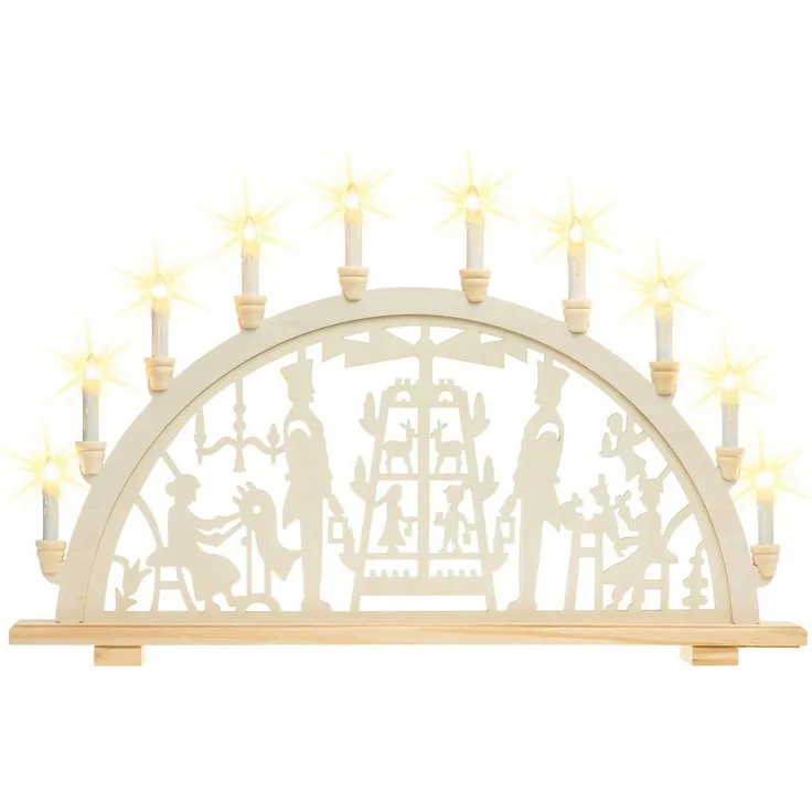 SIKORA Schwibbogen LB10-10 XXL Lichterbogen mit 10 elektrischen Kerzen Motiv GUTE STUBE, 71 cm breit - mit 10 Kerzen und klassischem Weihnachtsmotiv