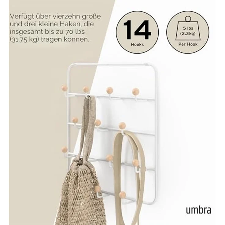 Umbra Estique Türgarderobe Multifunktional, Tür Garderobe, Türhaken, Garderobehaken, Metall, Weiß, 60 cm, 1004045-660 – Bild 6
