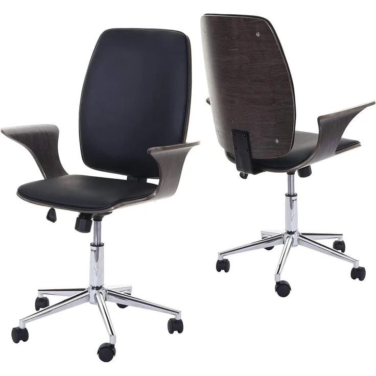 Bürostuhl HWC-C54, Chefsessel Drehstuhl, Bugholz Kunstleder ~ grau, Bezug schwarz
