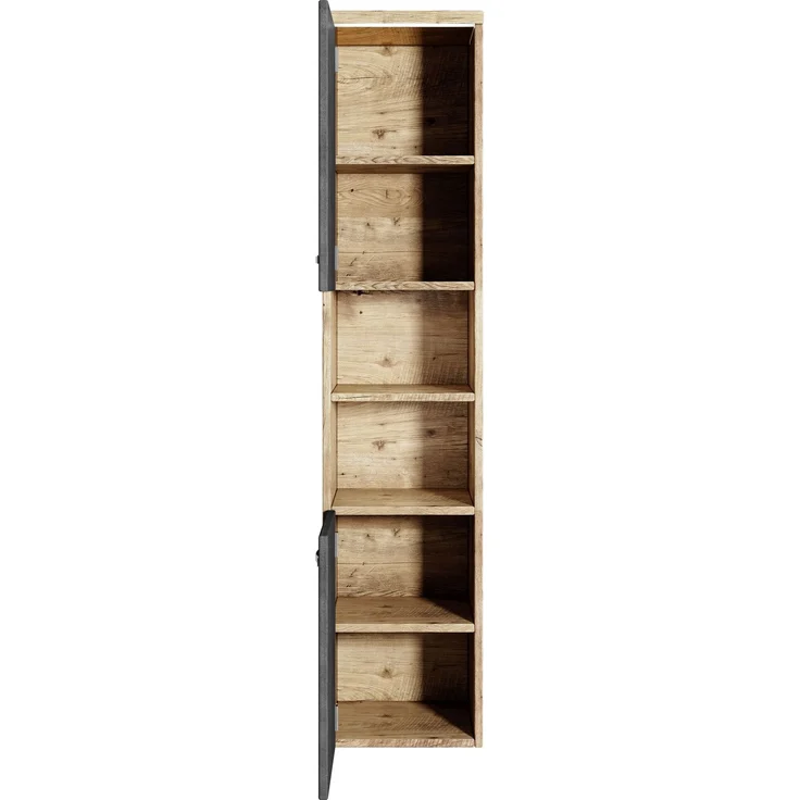 Badplaats Badezimmerschrank Paso 35 x 35 x 160 cm Kastanien Eiche mit Dunkel Grau - Hoch Badschrank Mit 2 Türen – Bild 2
