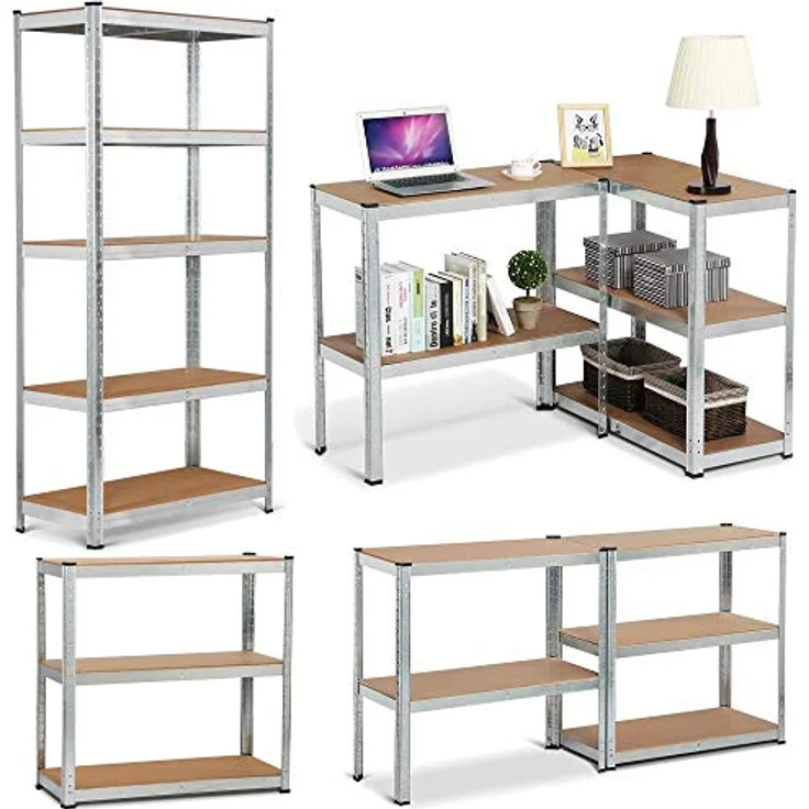 Yaheetech Lagerregal XL Kellerregal Werkstattregal Regal verzinkt belastbar bis 175kg, Größe: 180 x 90 x 40 cm, Keller, Silber – Bild 5