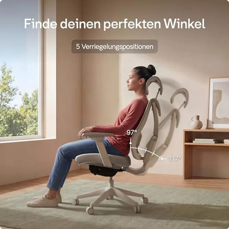 Desktronic Verstellbarer ergonomischer Bürostuhl | Schreibtischstuhl mit Lendenwirbelstütze - rückenfreundlich- Computerstuhl höhenverstellbar & rückenschonend - breites Polster SitPro (Grau) – Bild 8