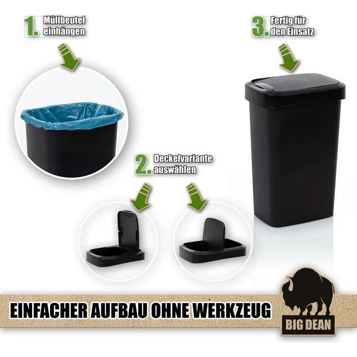 BigDean 2x Mülleimer 50 Liter Schwing & Klappdeckel schwarz Küche – Bild 4