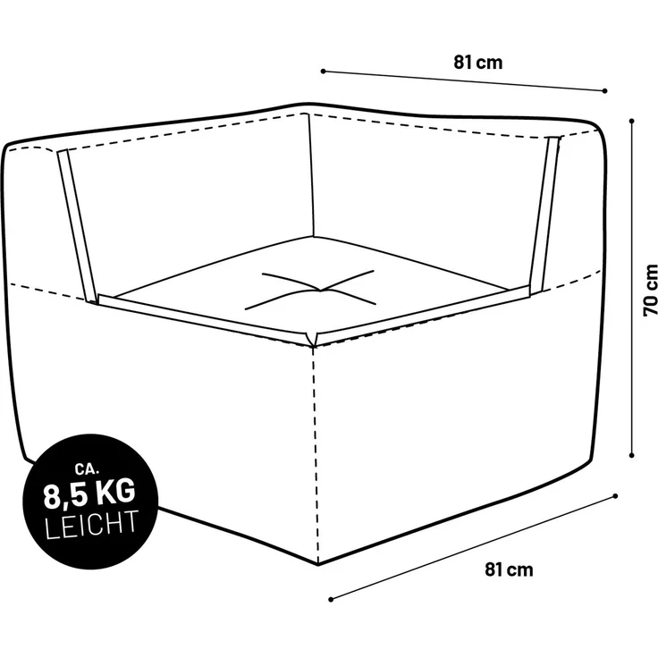 Lumaland Sitzsack-Sofa, Polyester, Eckteil, Senfgelb, 70 x 81 x 81 cm – Bild 8
