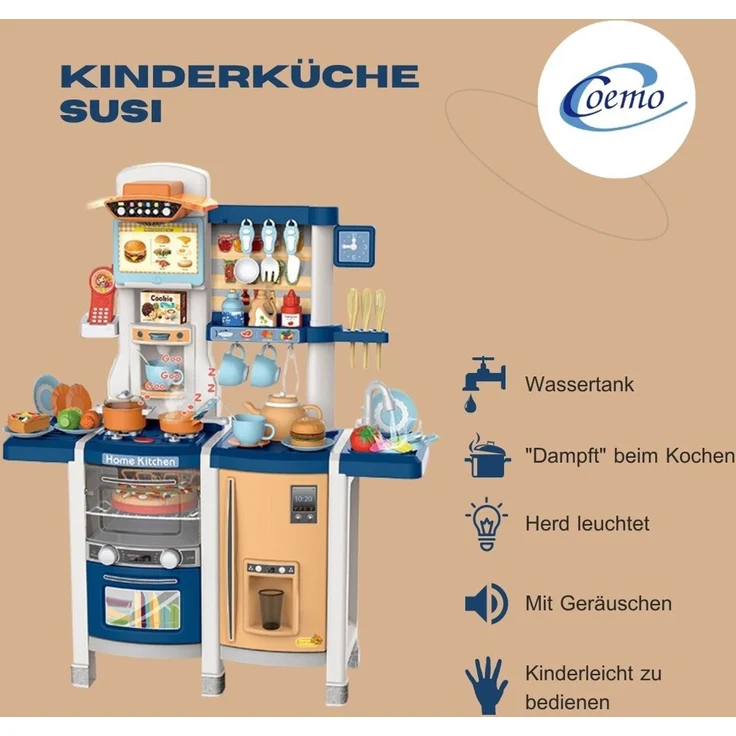 Coemo Kinderküche Susi Spielküche mit 38 tlg. Zubehör Farbe Blau – Bild 2