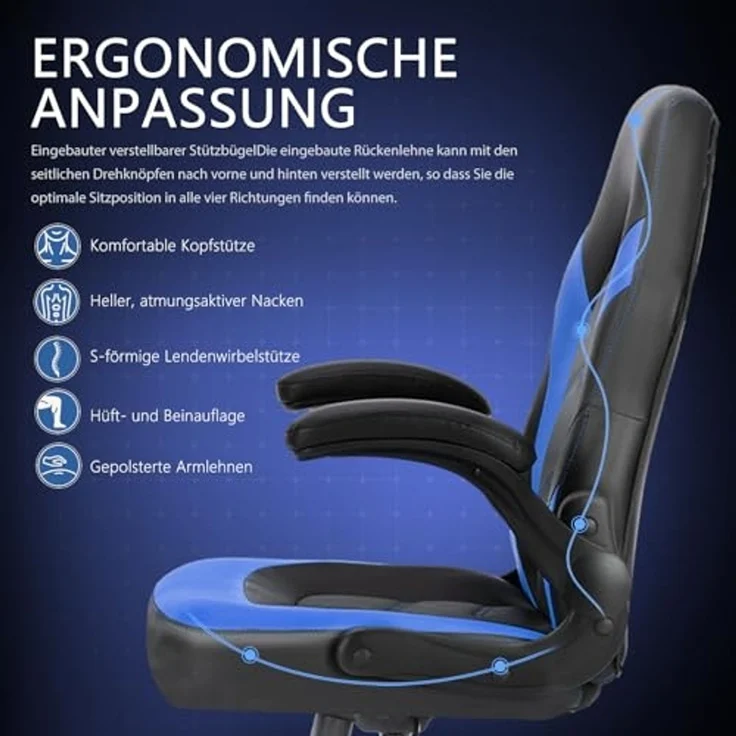 SURFOU Gaming Stuhl, Chair Sessel Bürostuhl, Schreibtischstuhl Ergonomischer, Gamer Stühle Gamerstuhl Männer Gamingstuhl Gamingstühle Gaming-Stuhl Computerstuhl Computersessel Gamingsessel, Blau – Bild 6
