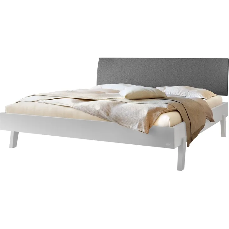 Hasena Polsterbett Lorenzo Weiß mit Stoffkopfteil Grau 180x210 cm, Komforthöhe 25 cm MDF weiss deckend