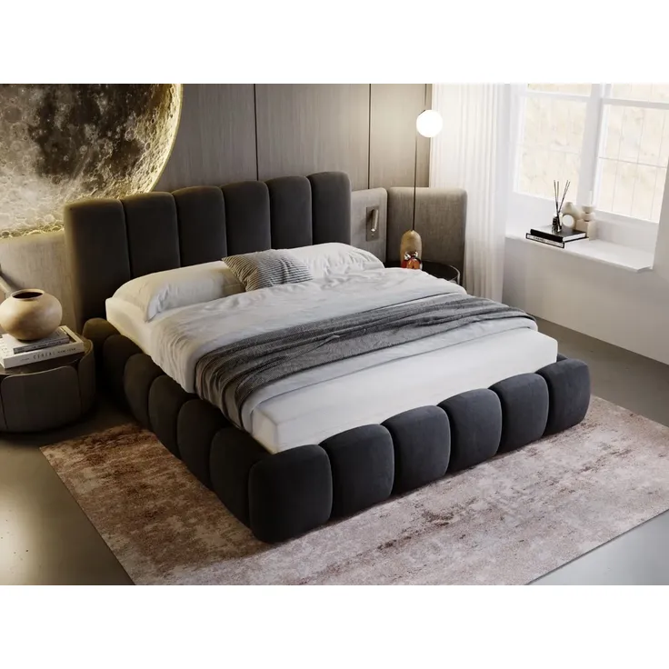 GRAINGOLD Cloud Bett 200x200, Polsterbett mit Bettkasten, Velvet-Stoff, mit Kopfteil, Anthrazit – Bild 4