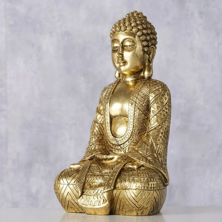 Dekofigur, Buddha Figur, Kunstharz gold, H 20 cm – Bild 5