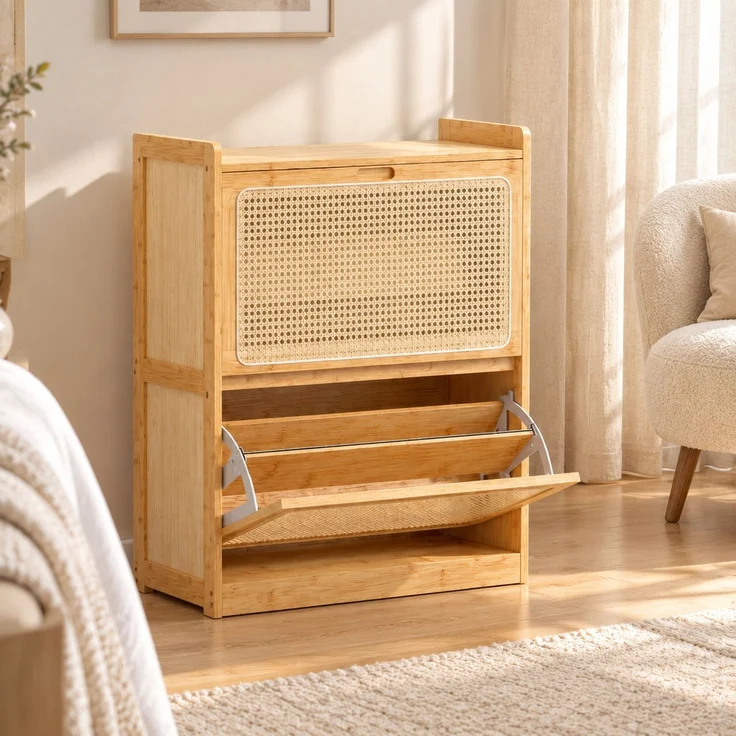 DESVIAE Garderobenschrank Natur aus Bambus – 69x83x29 cm – verstellbare Einlegeböden – Bild 6