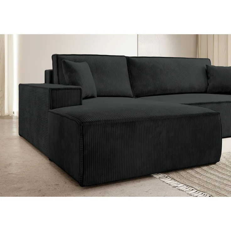 Selsey 'Farese New' Ecksofa mit Cordbezug, Schlaffunktion und Stauraum, Schwarz, links – Bild 3