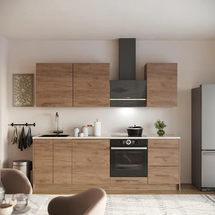 Küchenzeile Fame-Line Goldkraft Eiche/Goldkraft Eiche 230 cm ohne Arbeitsplatte Vicco – Bild 3