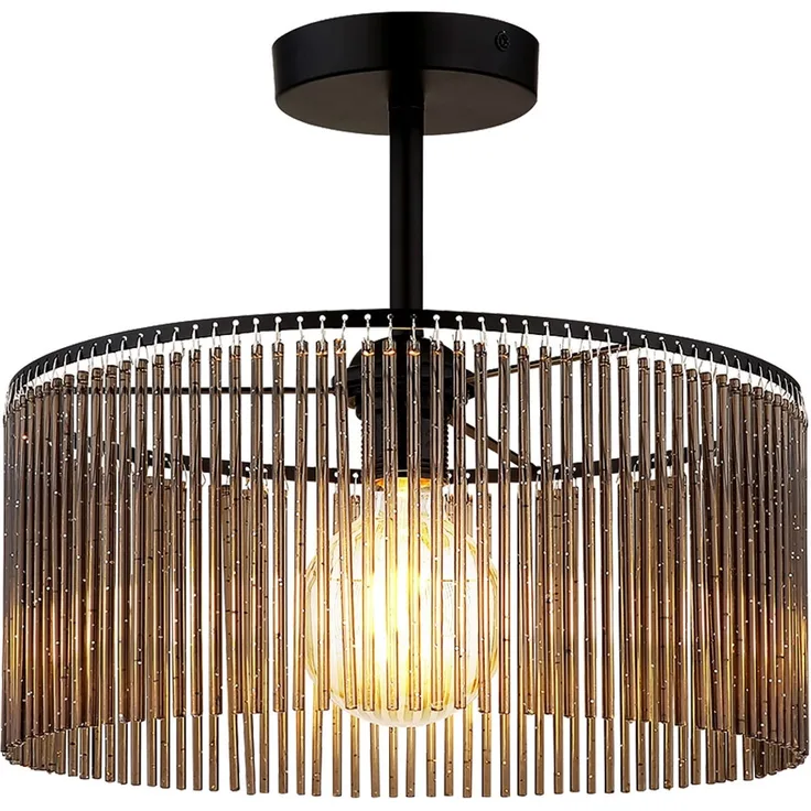 LED Deckenleuchte, schwarz matt, Acrylstäbe rauchfarben, H 32 cm