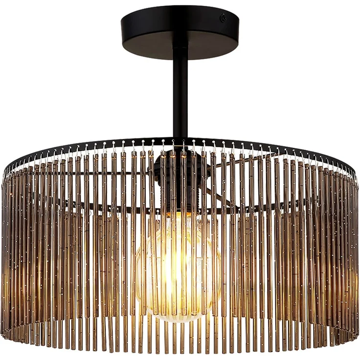 LED Deckenleuchte, schwarz matt, Acrylstäbe rauchfarben, H 32 cm – Bild 1